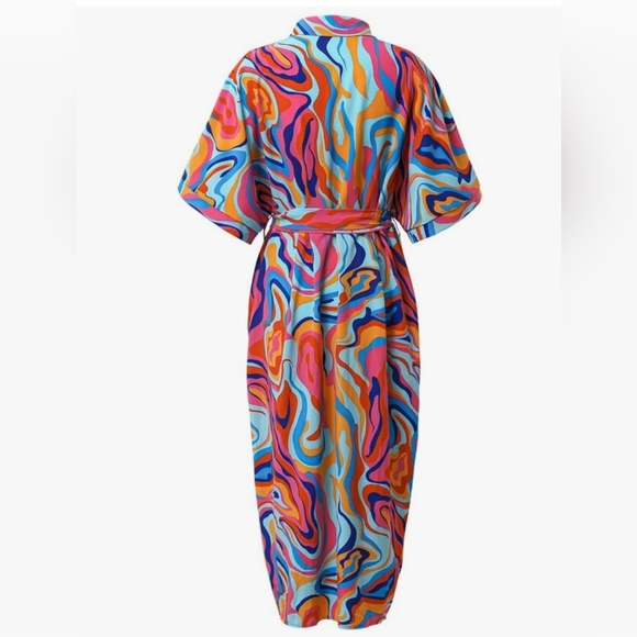 Anstract Print Button Down Dress Plus Size - Picture 3 of 6